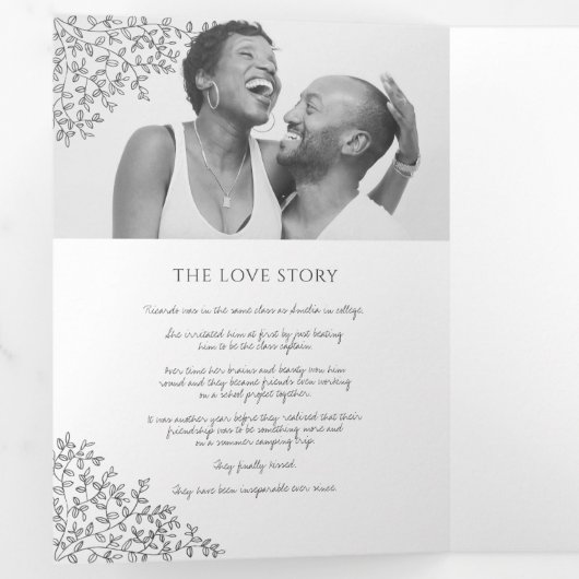 ダークグレーのモノグラムのアート結婚ストーリー献身 三つ折りプログラム (内部最初)