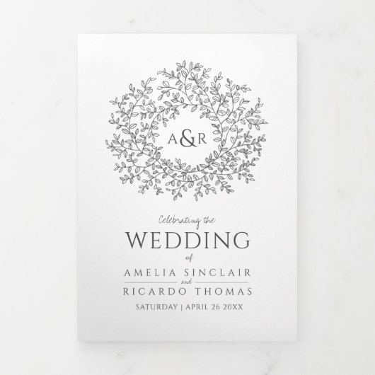 ダークグレーのモノグラムのアート結婚ストーリー献身 三つ折りプログラム (カバー)