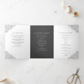 ダークグレーのモノグラムのアート結婚ストーリー献身 三つ折りプログラム (内部)