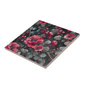 ダークグレーのラズベリー、バーガンディの花 タイル (側面)