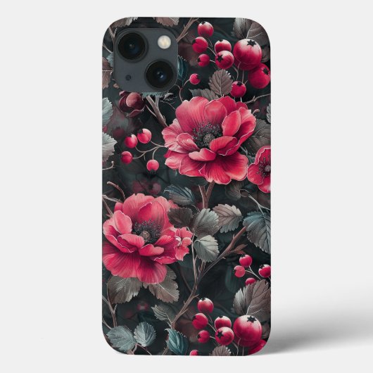 ダークグレーのラズベリー、バーガンディの花 Case-Mate iPhoneケース (裏面)