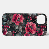 ダークグレーのラズベリー、バーガンディの花 Case-Mate iPhoneケース (裏面 (横))