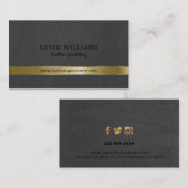 ダークグレーのレザーフェイクテクスチャ金ゴールドアクセント 名刺 (正面/裏面)