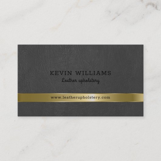 ダークグレーのレザーフェイクテクスチャ金ゴールドアクセント 名刺 (正面)