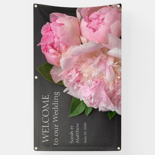 ダークグレーの上のピンク結婚の牡丹 横断幕 (縦)