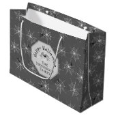 ダークグレーの不気味なスパイダーウェブカスタムハロウィン ラージペーパーバッグ (正面アングル)