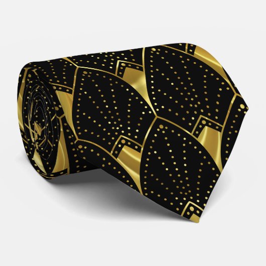 ダークグレーの光沢のある金ゴールドヴィンテージアールデコパターン ネクタイ (ロール)