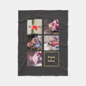 ダークグレーの写真のコラージュのモノグラム フリースブランケット (正面)