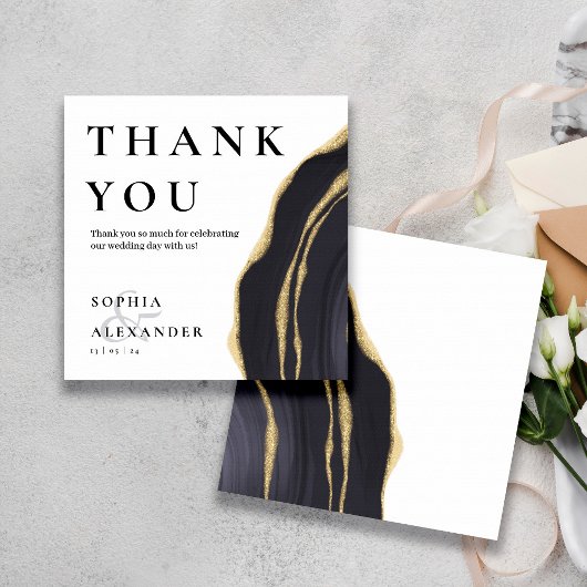 ダークグレーの宝石と金ゴールドサンキューカード