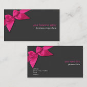 ダークグレーの明白でシンプルなショッキングピンクのリボン 名刺 (正面/裏面)