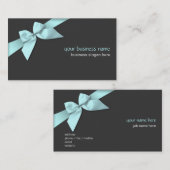 ダークグレーの明白でシンプルな淡いブルーのリボン 名刺 (正面/裏面)