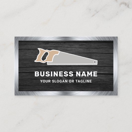 ダークグレーの木鋼手挽き人大工 名刺 (正面)