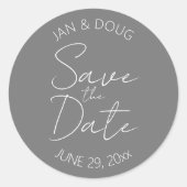 ダークグレーの様式化された結婚式の日付を保存 ラウンドシール (正面)