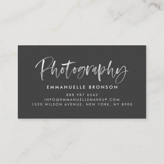 ダークグレーの水彩ブラシレタリング写真家 名刺 (裏面)