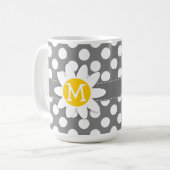 ダークグレーの水玉模様のかわいいデイジー コーヒーマグカップ (正面左)