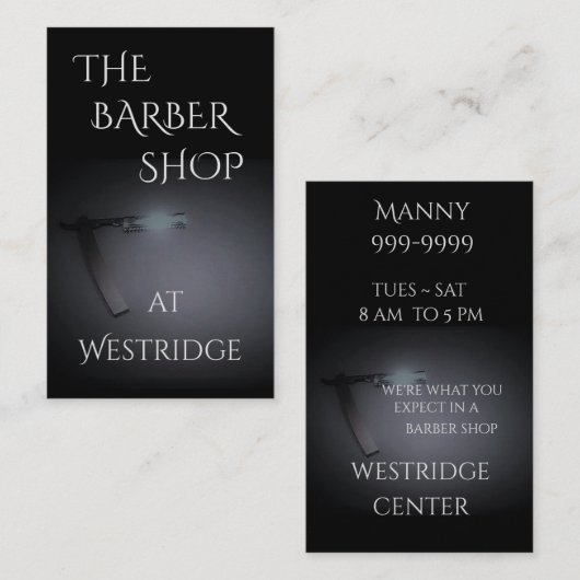 ダークグレーの理髪店w/Straightかみそりのイメージ 名刺 (正面/裏面)