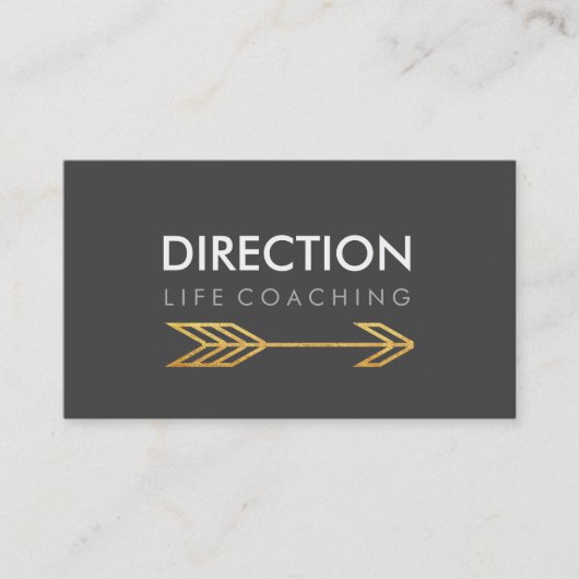 ダークグレーの矢のはっきりしたな文字の創造的な生命コーチ 名刺 (正面)