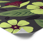 ダークグレーの背景にライムグリーンフローラ ポスター (角)