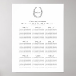 ダークグレーの葉のリースの結婚式座席表 ポスター