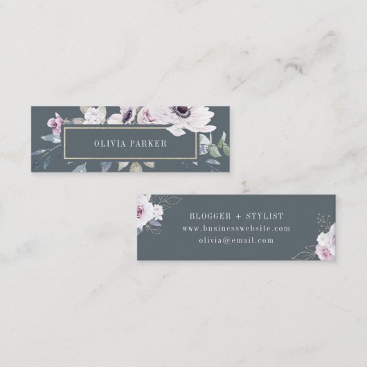 ダークグレーの赤面そして柔らかいすみれ色の花柄 スキニー名刺 (正面/裏面)