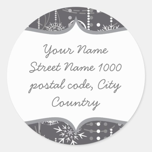 ダークグレーの雪の結晶住所 シール (正面)