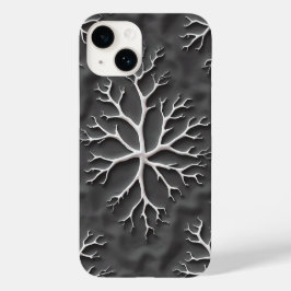 ダークグレーのiPhoneケース 白い枝のオーガニック柄 Case-Mate iPhone 14ケース