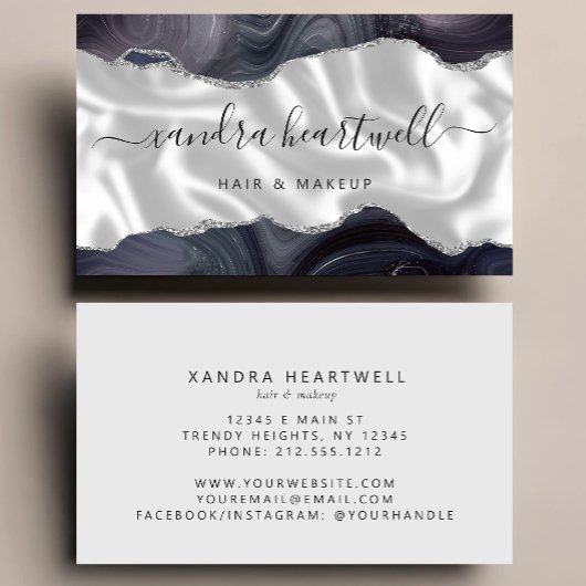 ダークグレーアガテシルバーグリッターラグジュアリースタイリスト 名刺