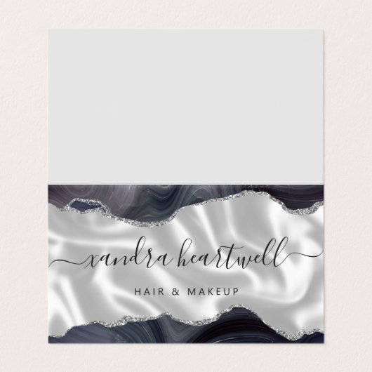 ダークグレーアガテシルバーグリッターラグジュアリー 名刺 (外部フラット)