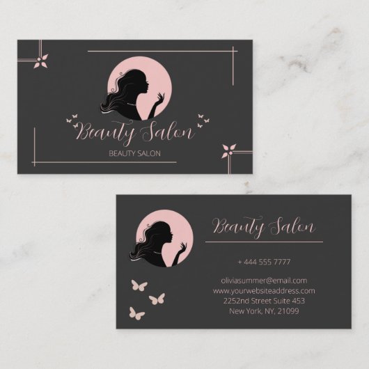 ダークグレーアンドピンク美しいサロン 名刺 (正面/裏面)