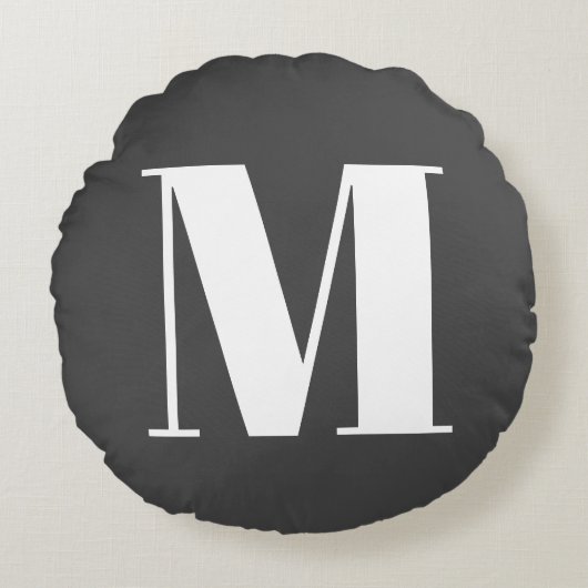 ダークグレーイニシャルレターモノグラムモダン ラウンドクッション (正面)