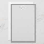 ダークグレーウィットギリシャ鍵フレーム#2イニシャルモノグラム 便箋 (正面/裏面)