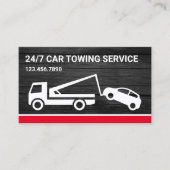 ダークグレーウッドカートーイングサービス牽引トラック 名刺 (正面)