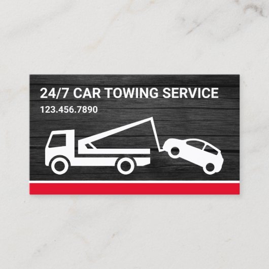 ダークグレーウッドカートーイングサービス牽引トラック 名刺 (正面)