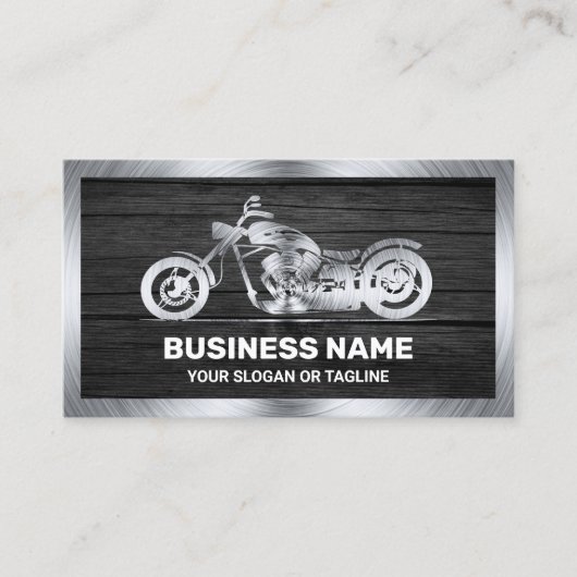 ダークグレーウッドスチールモーターバイクバイク整備士 名刺 (正面)
