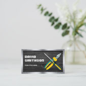 ダークグレーウッドハンドマン修理工具電気技師 名刺 (スタンド正面)