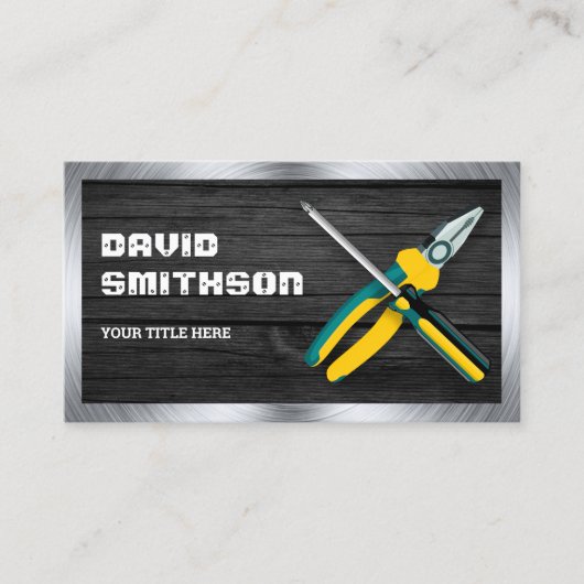 ダークグレーウッドハンドマン修理工具電気技師 名刺 (正面)