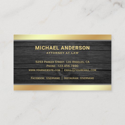 ダークグレーウッド金ゴールドジャスティススケール弁護士弁護士 名刺 (裏面)