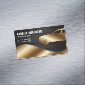 ダークグレーウッド金ゴールドラグジュアリーカー雇い運転手 マグネット名刺 (インサイチュ)