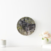 ダークグレーウルフ&フォレストパスチュアフォトクロック ラウンド壁時計 (ホーム)