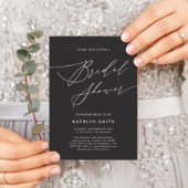 ダークグレーエレガントスクリプトミニマルブライダルシャワー 招待状