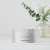 ダークグレーグリッターシルバー水カラービジネスカード 名刺 (スタンド正面)