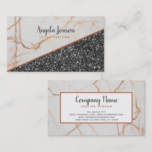 ダークグレーグリッター及び大理石 名刺 (正面/裏面)