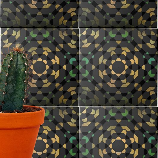 ダークグレーグリーンイエローモロッコモザイクジオメトリック タイル