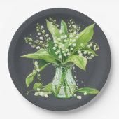 ダークグレーグリーン リリー・オブ・ザ・バレーシャワー ペーパープレート (正面)