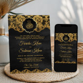ダークグレーゴールドフォイルレースイスラム結婚教徒 招待状