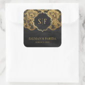 ダークグレーゴールドフォイルレースモノグラム結婚式の引き出物 スクエアシール (バッグ)