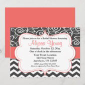 ダークグレーサンゴシェブロンスクロール招待状 招待状 (正面/裏面)