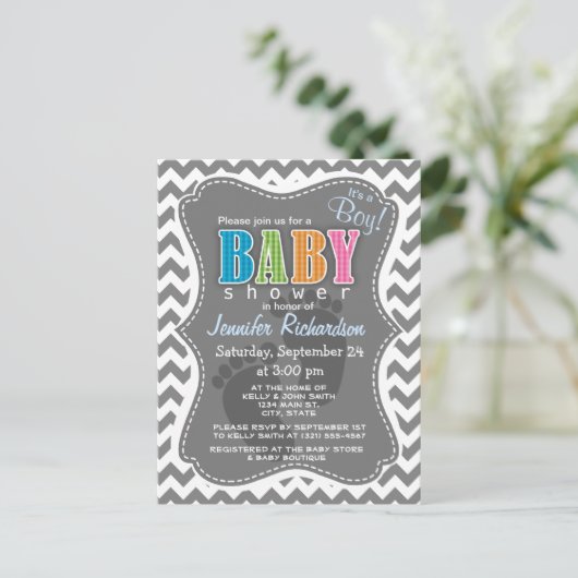 ダークグレーシェブロン;ジグザグ インビテーションポストカード (スタンド正面)