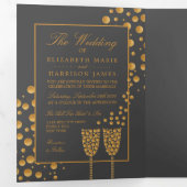 ダークグレーシャンパンバブルズ結婚ズスイート 三つ折り招待状 (内部最初)