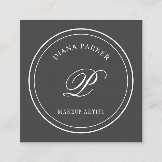 ダークグレーシンプルな円のロゴのモノグラム スクエア名刺 (正面)
